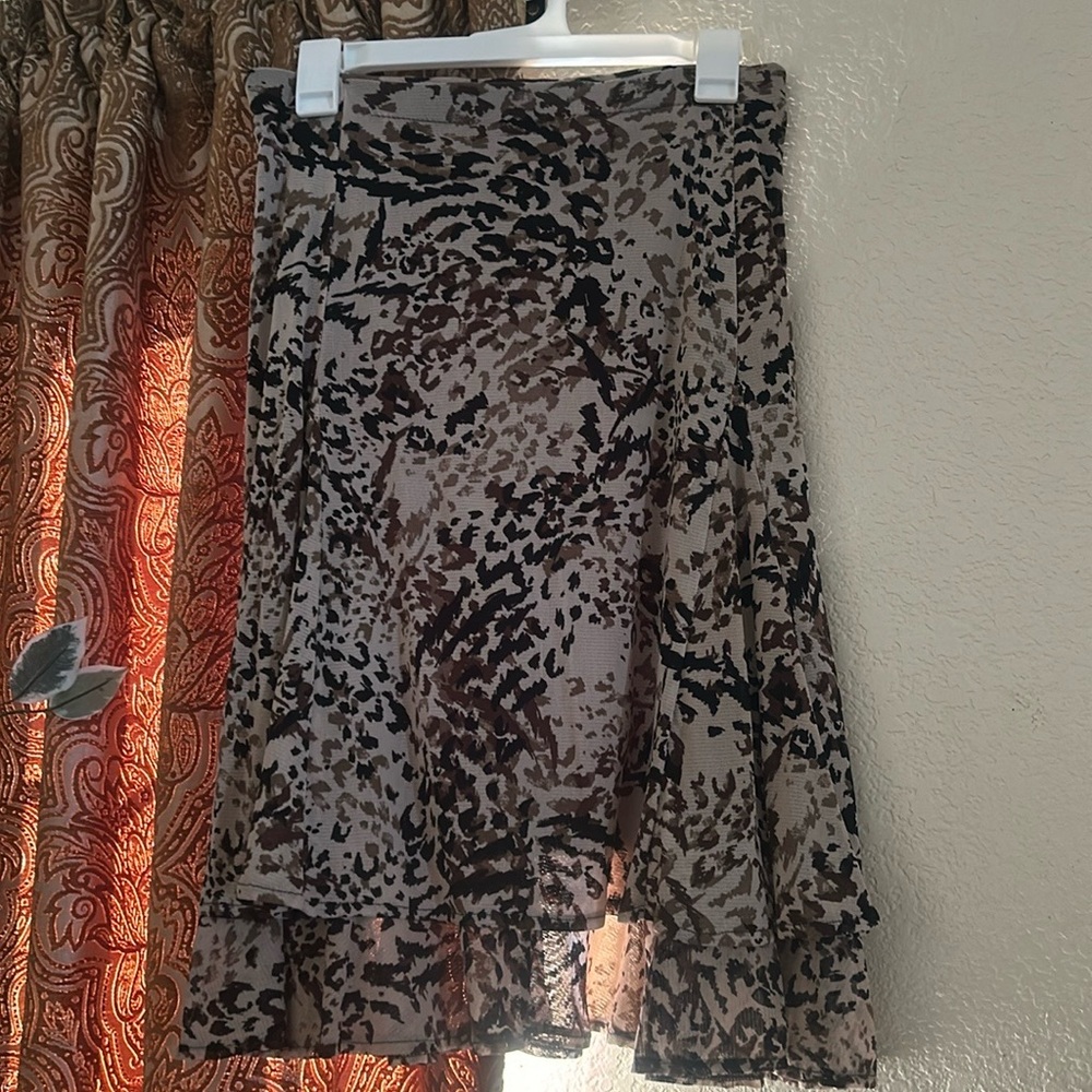 212 Collection Women’s Brown & Black Leopard Print Two Tiered Skirt Sz XL